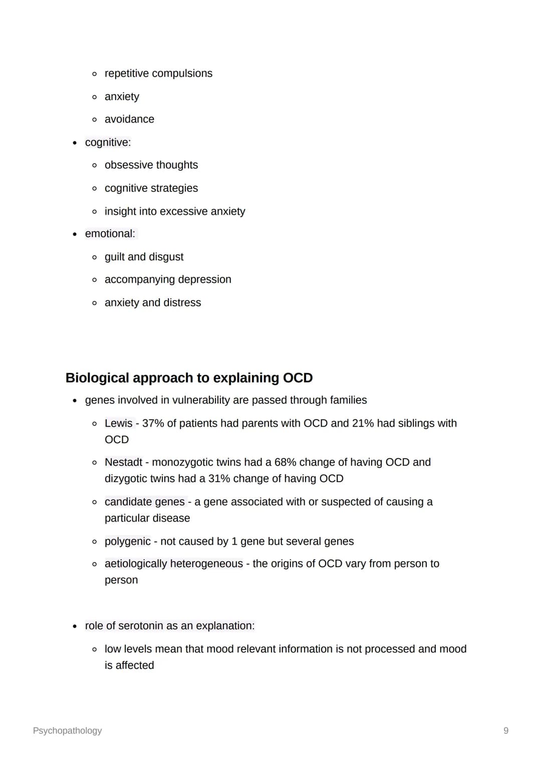 Psychopathology
Definitions of abnormality
• statistical infrequency - when an individual has less common characteristics,
those which are n