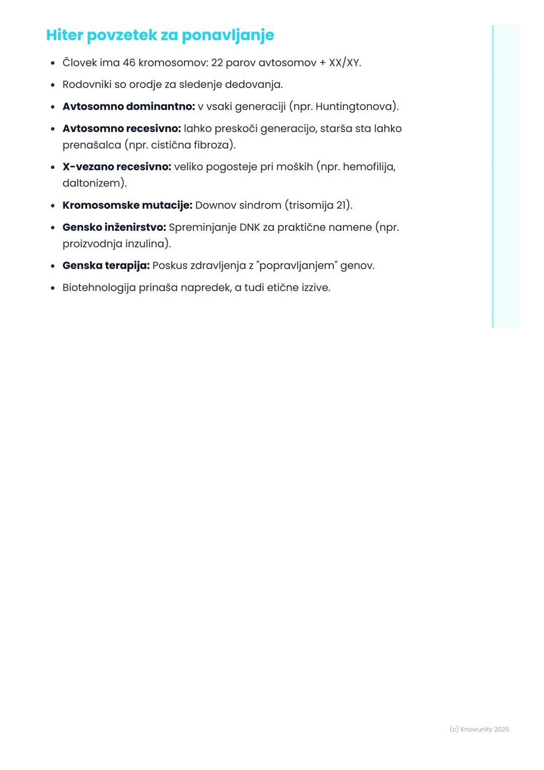 # Človeška genetika in
biotehnologija

Človeška genetika - osnove

Človeška genetika preučuje dedovanje lastnosti pri ljudeh. To vključuje
v