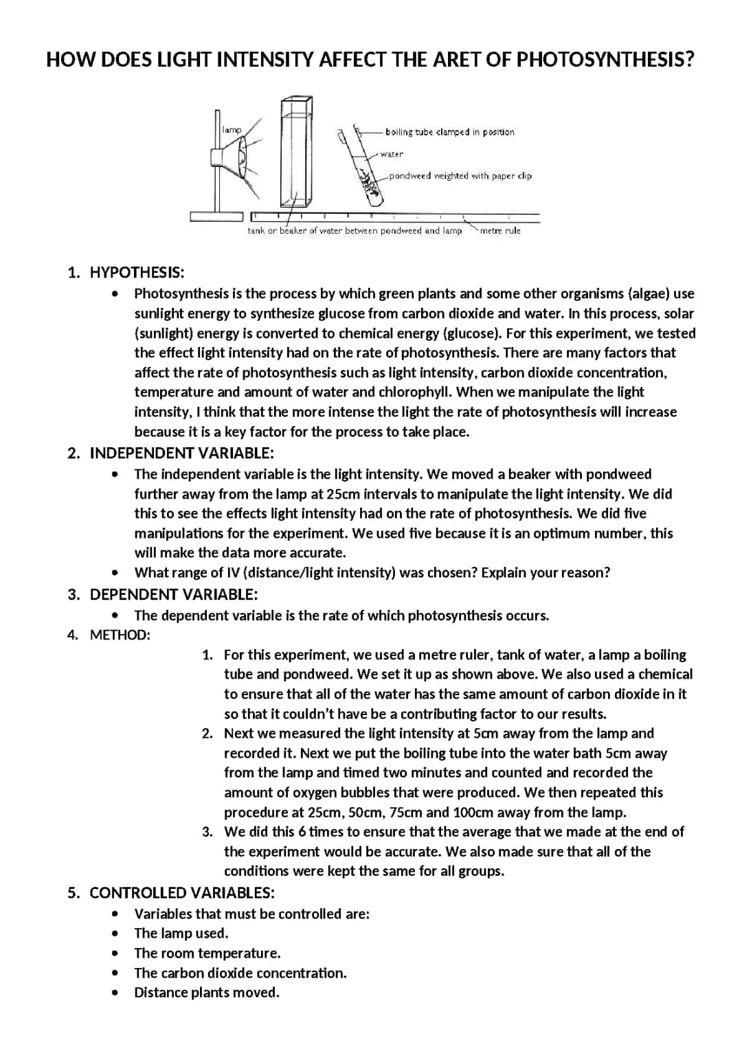 How does light intensity affect the rate of photosynthesis