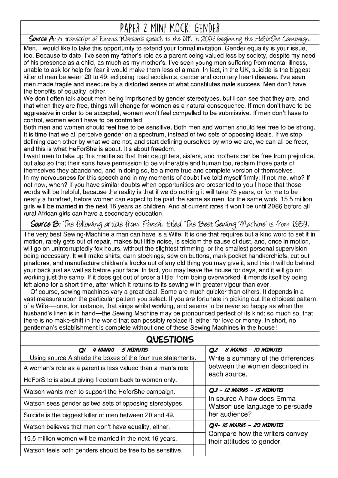 Mini Mocks - AQA language paper 2