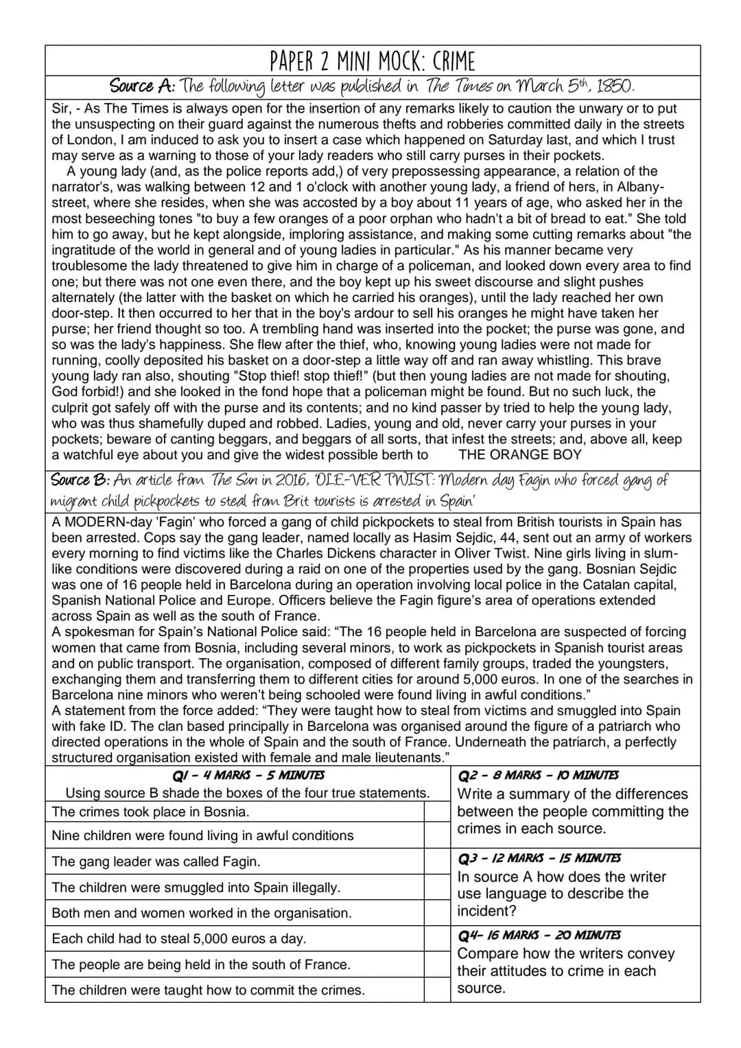 PAPER 2 MINI MOCK: GENDER
Source A: A transcript of Emma Watson's speech to the UN in 2014 beginning the HeForShe Campaign.
Men, I would lik