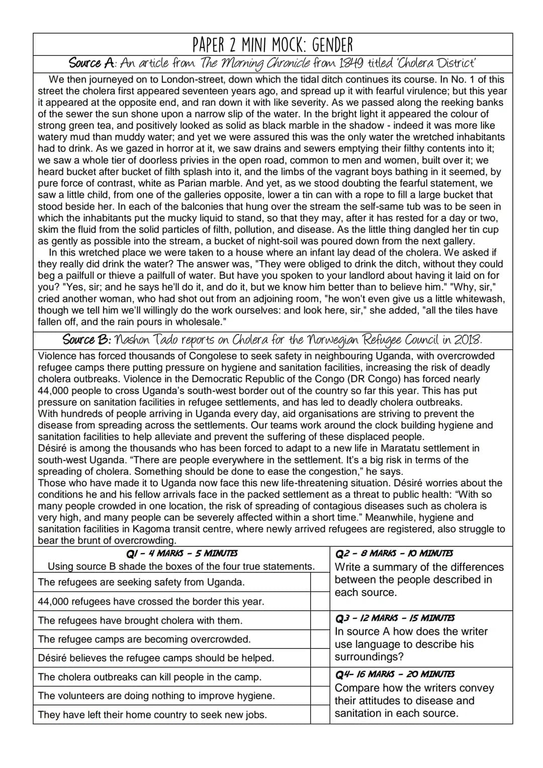 PAPER 2 MINI MOCK: GENDER
Source A: A transcript of Emma Watson's speech to the UN in 2014 beginning the HeForShe Campaign.
Men, I would lik