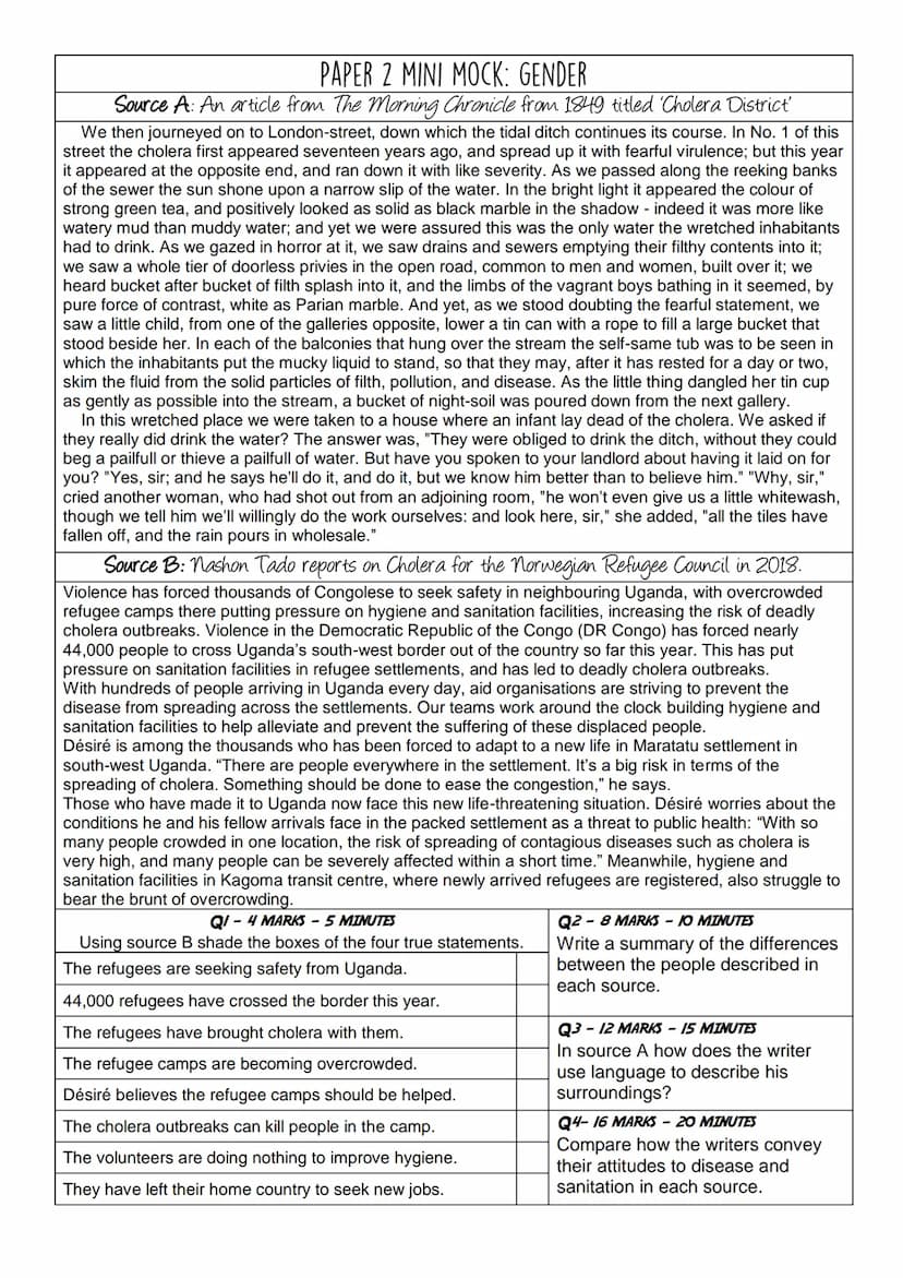 PAPER 2 MINI MOCK: GENDER
Source A: A transcript of Emma Watson's speech to the UN in 2014 beginning the HeForShe Campaign.
Men, I would lik