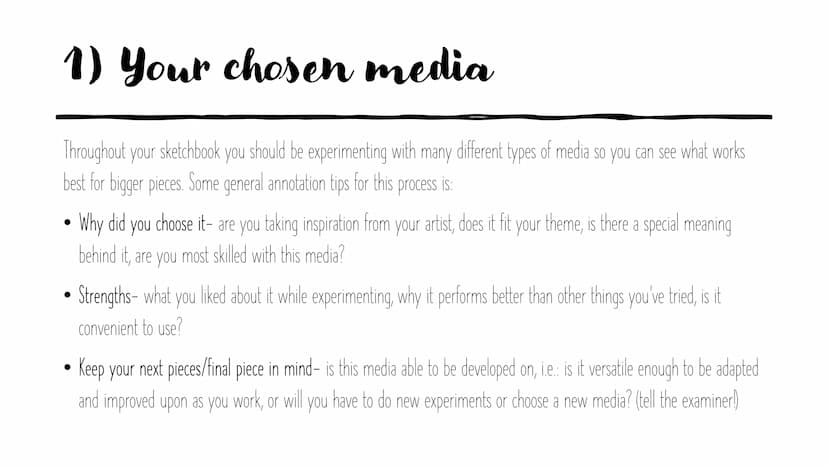 AQA A-Level Art: How
to annotate your work
+ + +
++
+ + + + +
+ + + + + + + +
+
++
+ 1) Your chosen media
Throughout your sketchbook you sho