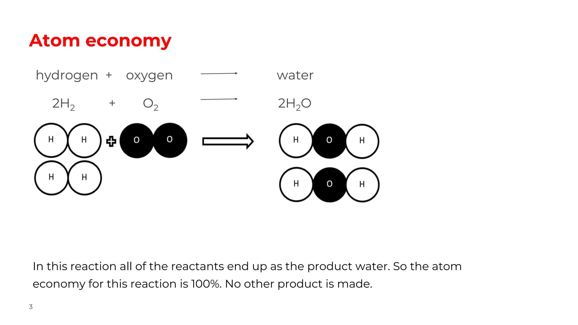 Atom Economy
•Define term atom economy
•Recall the formula to calculate atom economy
•Calculate atom economy for different equations
•Explai