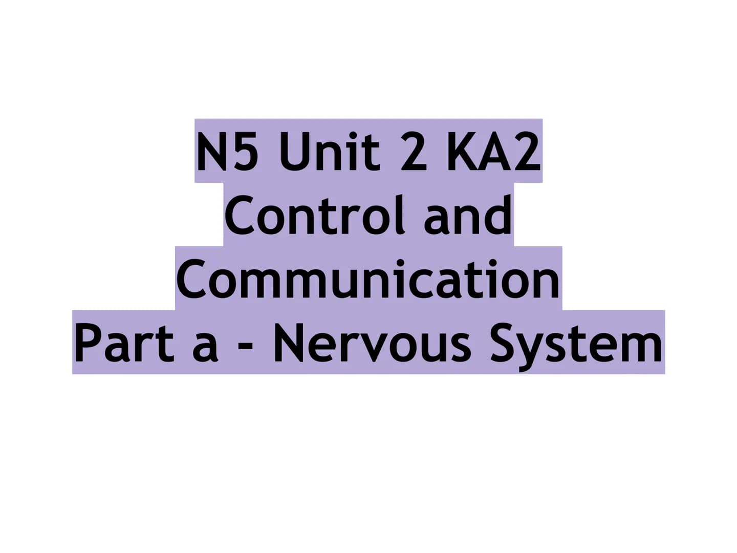 N5 Unit 2 KA2
Control and
Communication
Part a - Nervous System N5 biology course
1. Cell Biology
2.
3. Life on Earth
Multicellular Organism