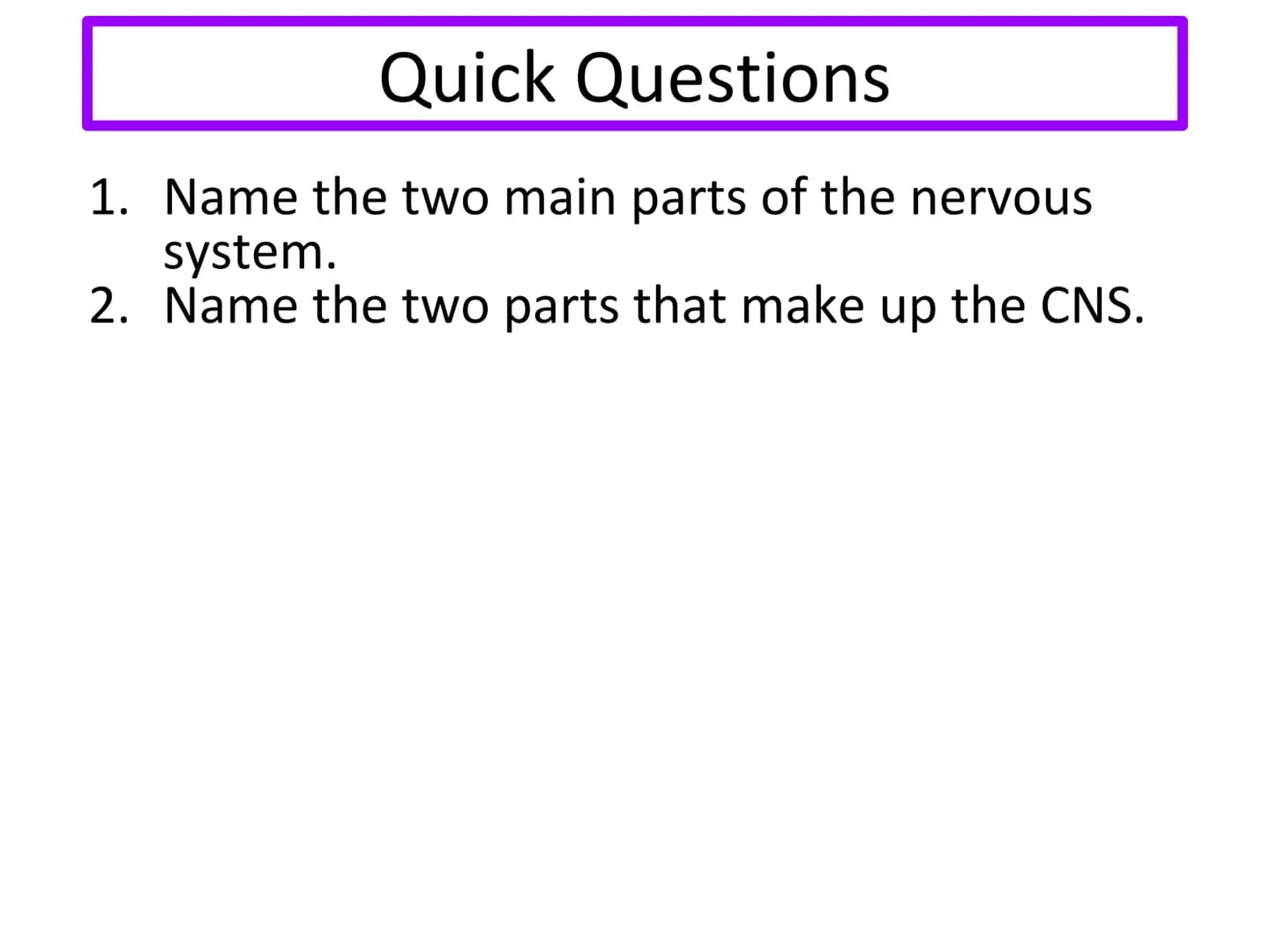 N5 Unit 2 KA2
Control and
Communication
Part a - Nervous System N5 biology course
1. Cell Biology
2.
3. Life on Earth
Multicellular Organism