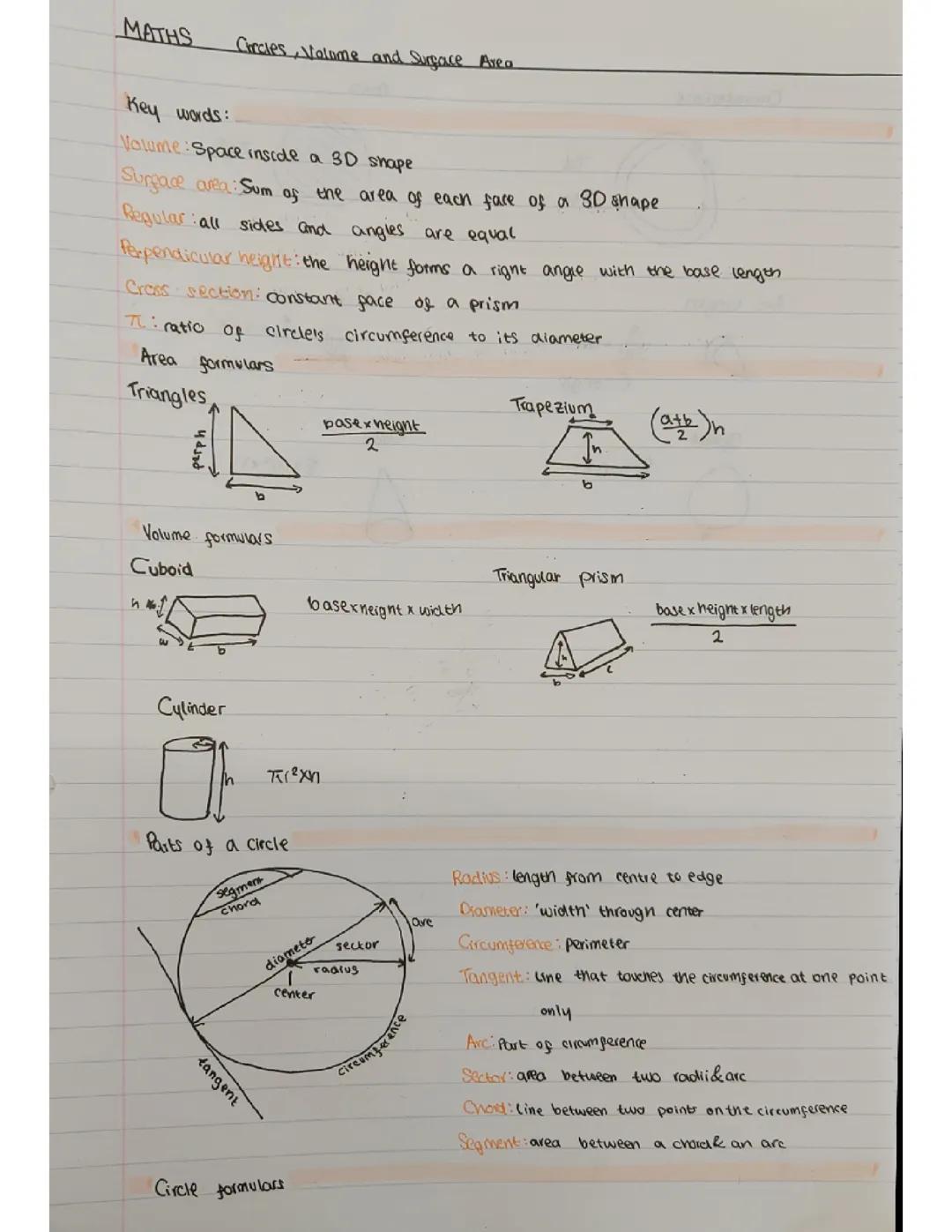 Circles, Volume and Surface area
