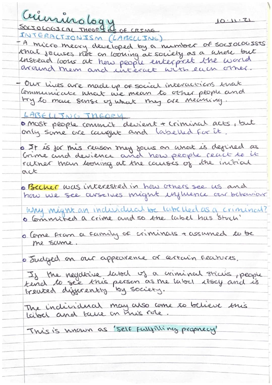 Criminology
GE CREME
SOCJOLOGS CAL THEORY
INTERACTIONISM (LABELLING)
- A micro
теску
developed by a number of SOCJOLOGISTS
that jocuses not 