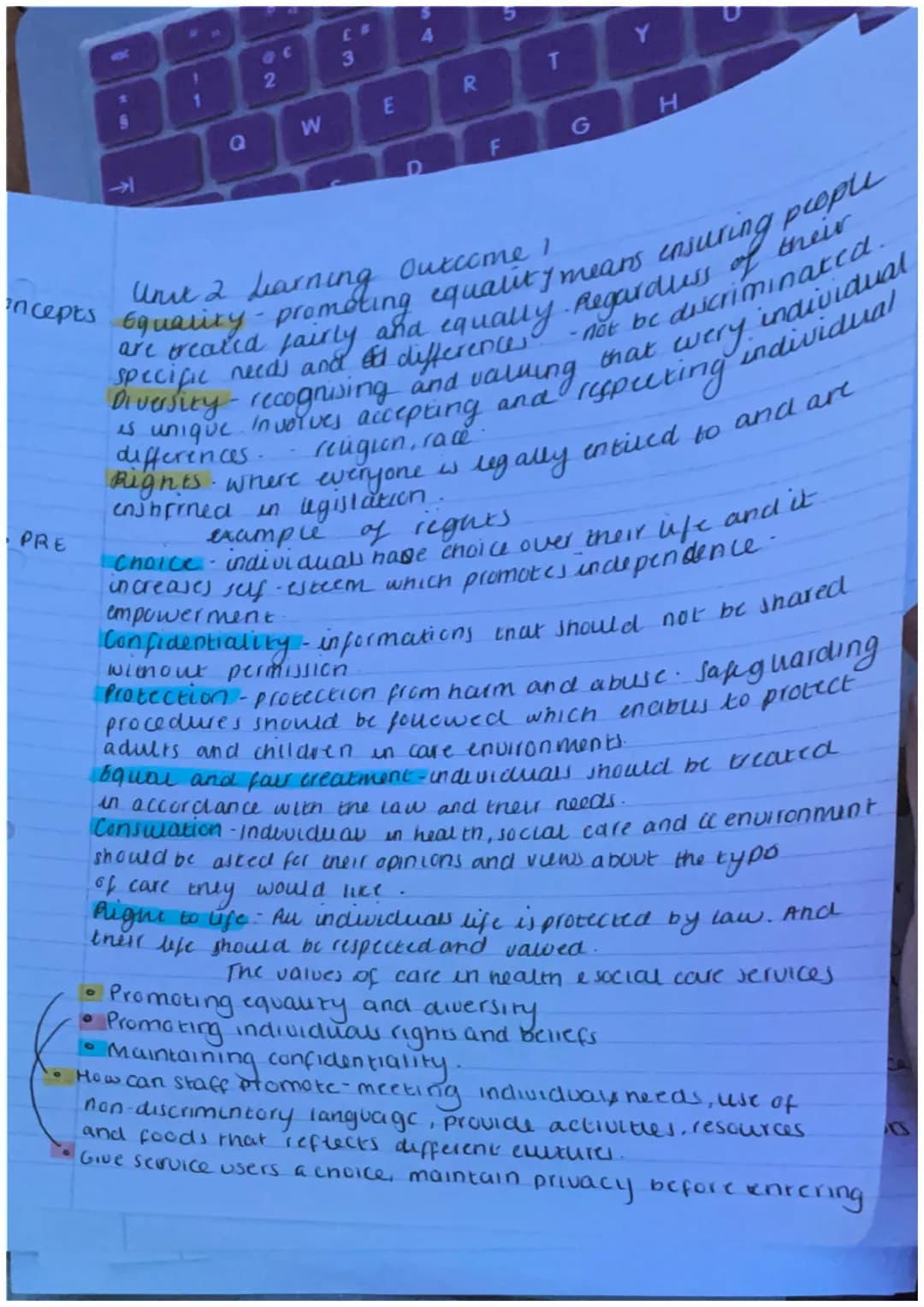 PRE
S
1
1
Q
2
9
O
W
3
E
R
F
incepts Equality - promoting equality means.
Unit 2 Learning Outcome
t
H
example of rights
and
are treated fairl