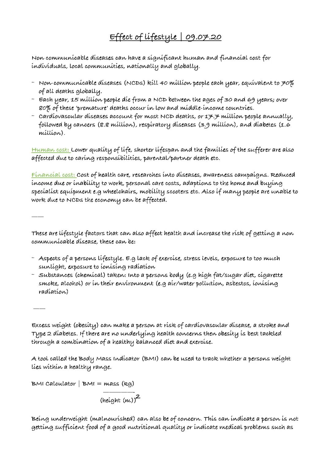 GCSE Biology Revision Notes | Effects of Lifestyle | Health and Disease (Edexcel Topic 5)