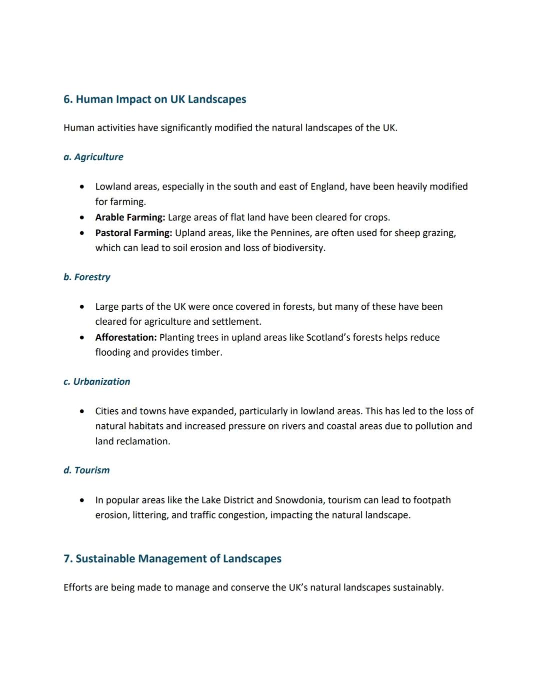 # UK Landscapes - GCSE Geography

The UK has a diverse range of physical landscapes, shaped by various geological, climatic, and
human proce
