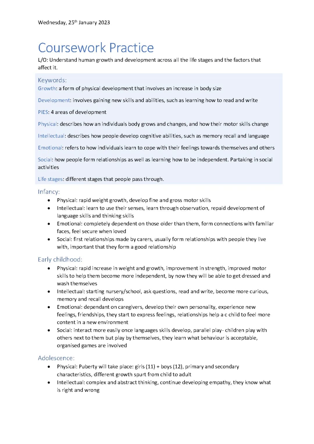 Understanding the 7 Stages of Human Development and PIES in Life Stages for KS2