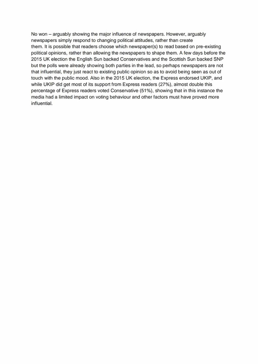 One influence on voting behaviour is social class. Historically, social class has maintained
strict boundaries on voting, with different soc