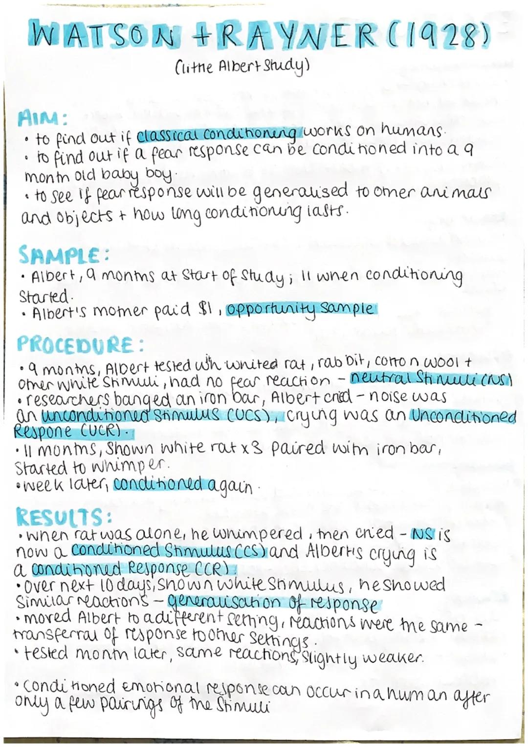 # WATSON + RAYNER (1928)

(lithe Albert Study)

## AIM:

*   to find out if classical conditioning works on humans.
*   to find out if a fea