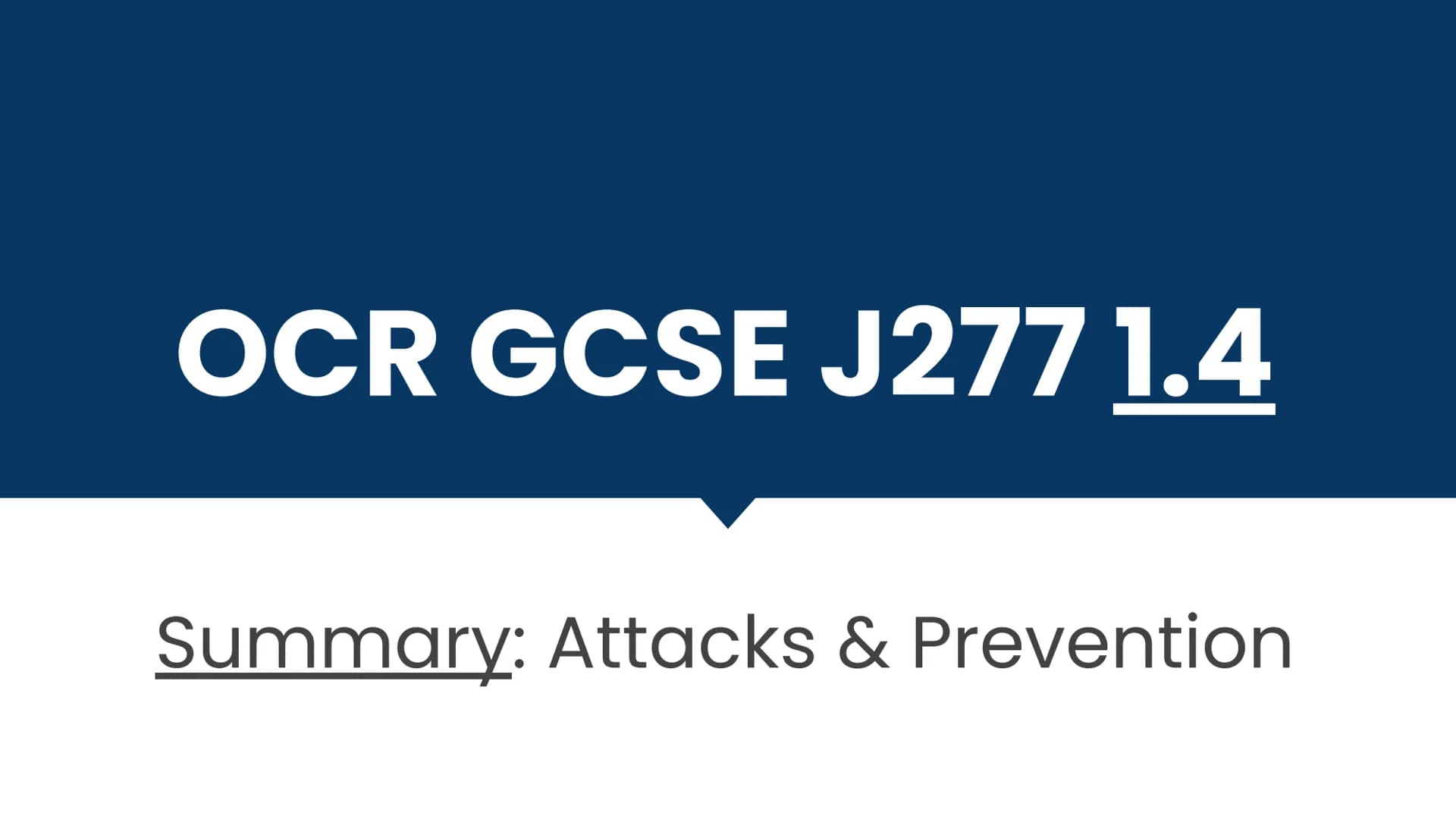 OCR GCSE J277 1.4
Summary: Attacks & Prevention Checklist
1.4
Forms of attack
Identifying vulnerabilities
Preventing
attacks/vulnerabilities