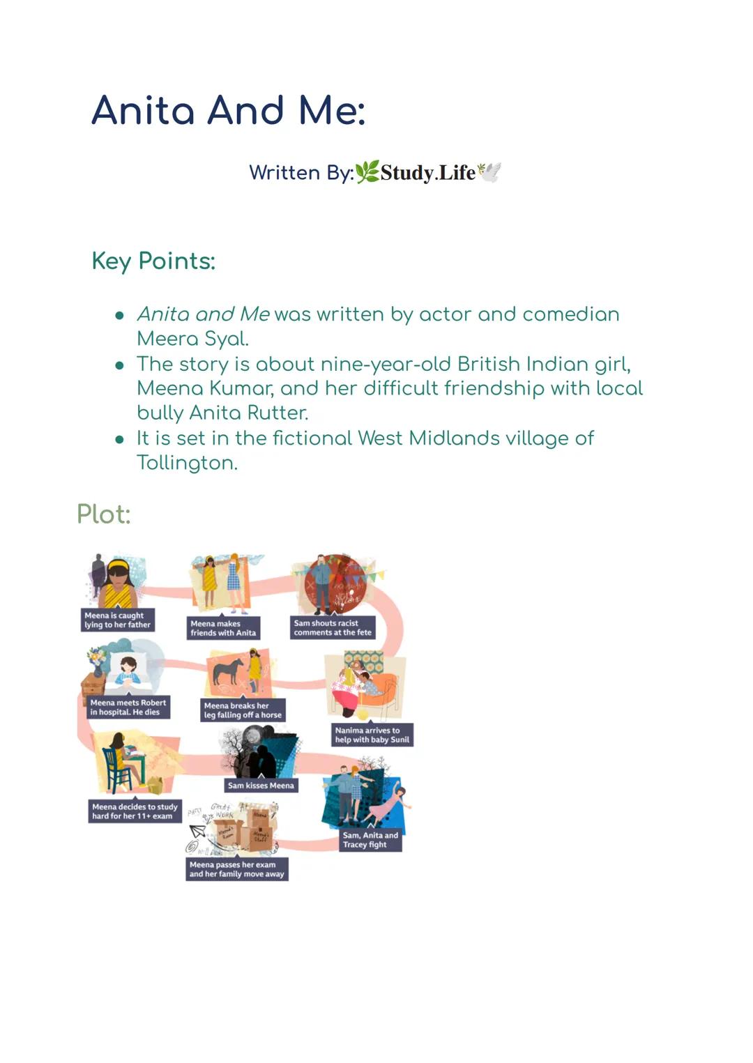 Anita And Me:
Key Points:
• Anita and Me was written by actor and comedian
Meera Syal.
•
The story is about nine-year-old British Indian gir