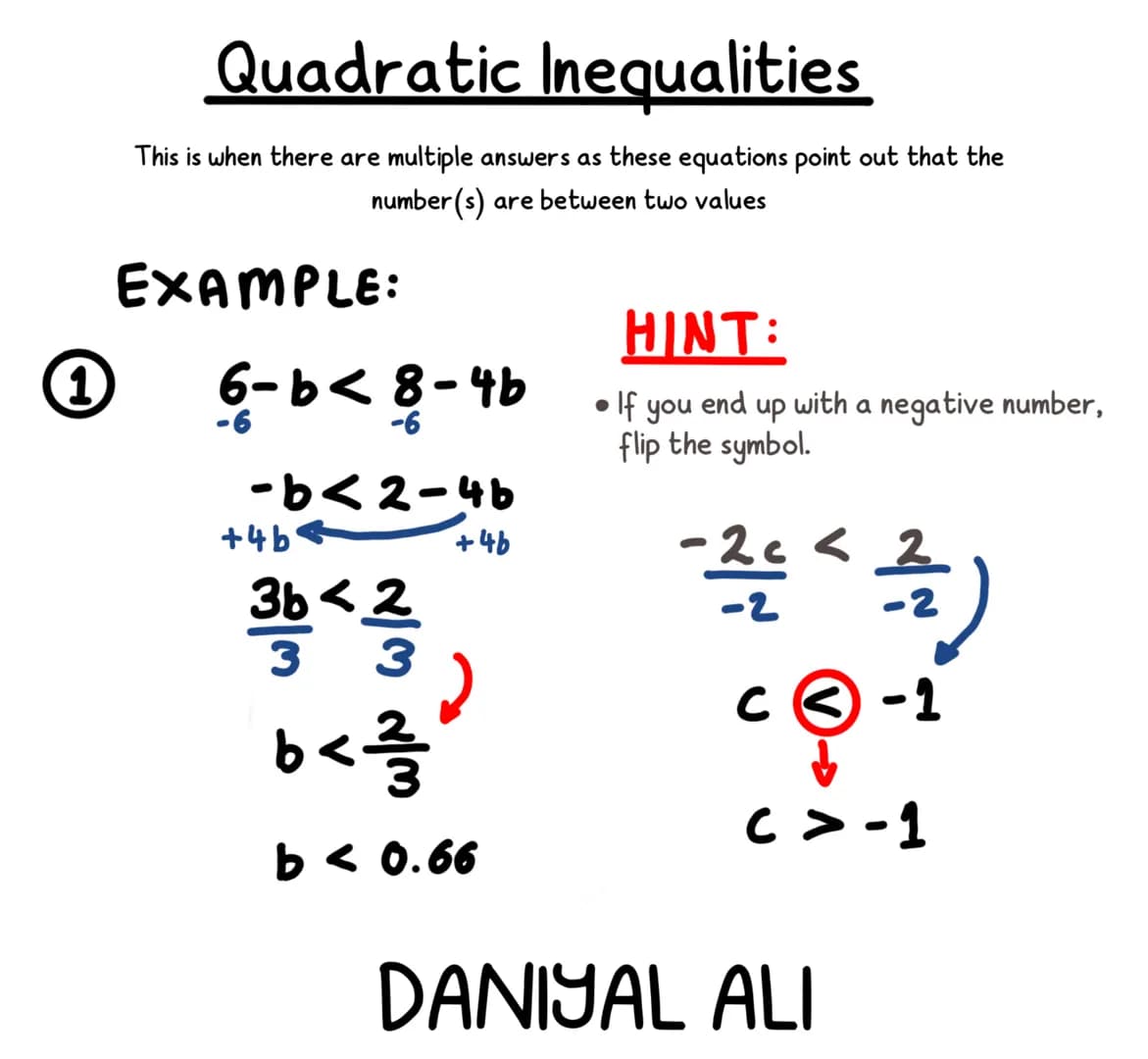Quadratic Inequalities
This is when there are multiple answers as these equations point out that the
number(s) are between two values
EXAMPL