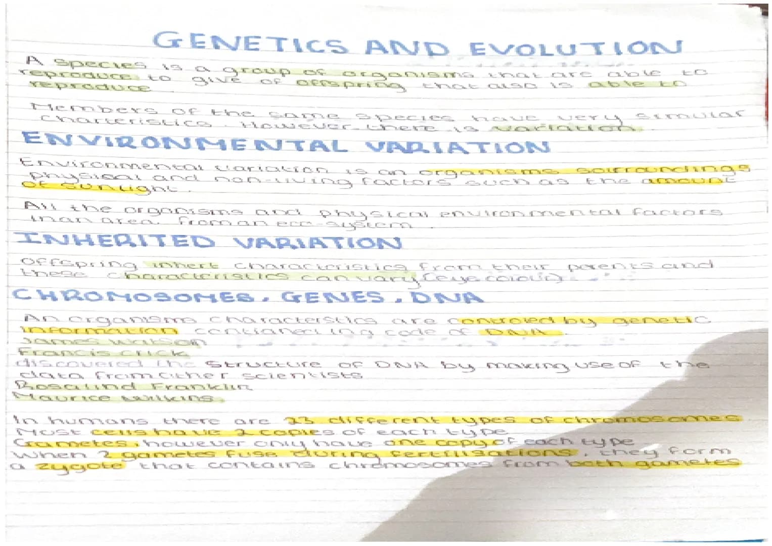 A species
GENETICS AND EVOLUTION
ENVIRONMENTAL VARIATION
DOD-Vving factors
Physical environmental
from an err-sistem
INHERITED VARIATION
cha