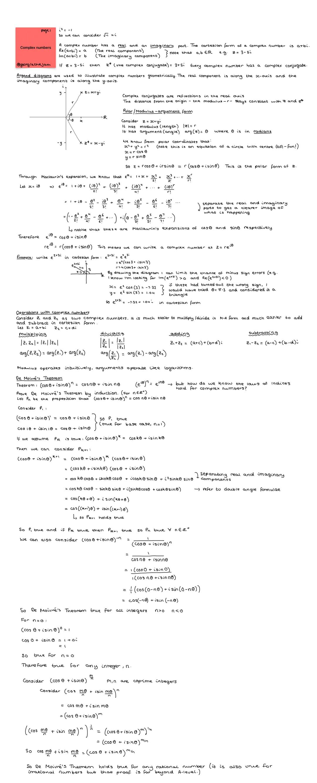 Complex numbers
page 1
Therefore
@georgie the jam
Argand diagrams are used
to illustrate complex numbers geometrically. The real component i