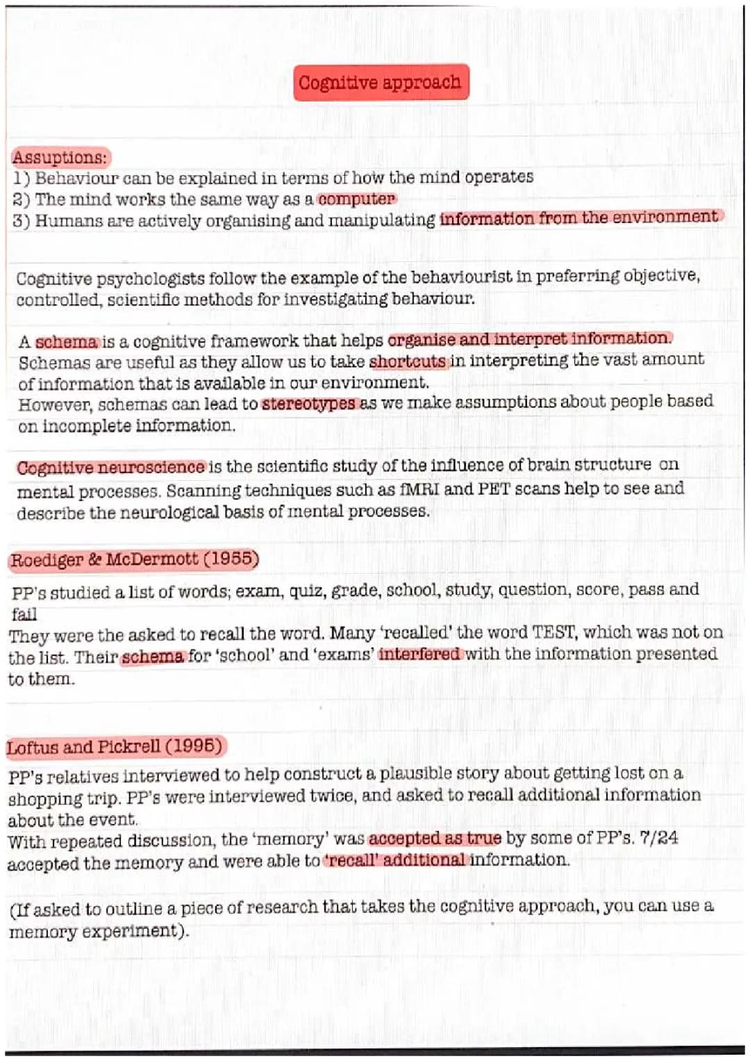 Cognitive approach psychology 