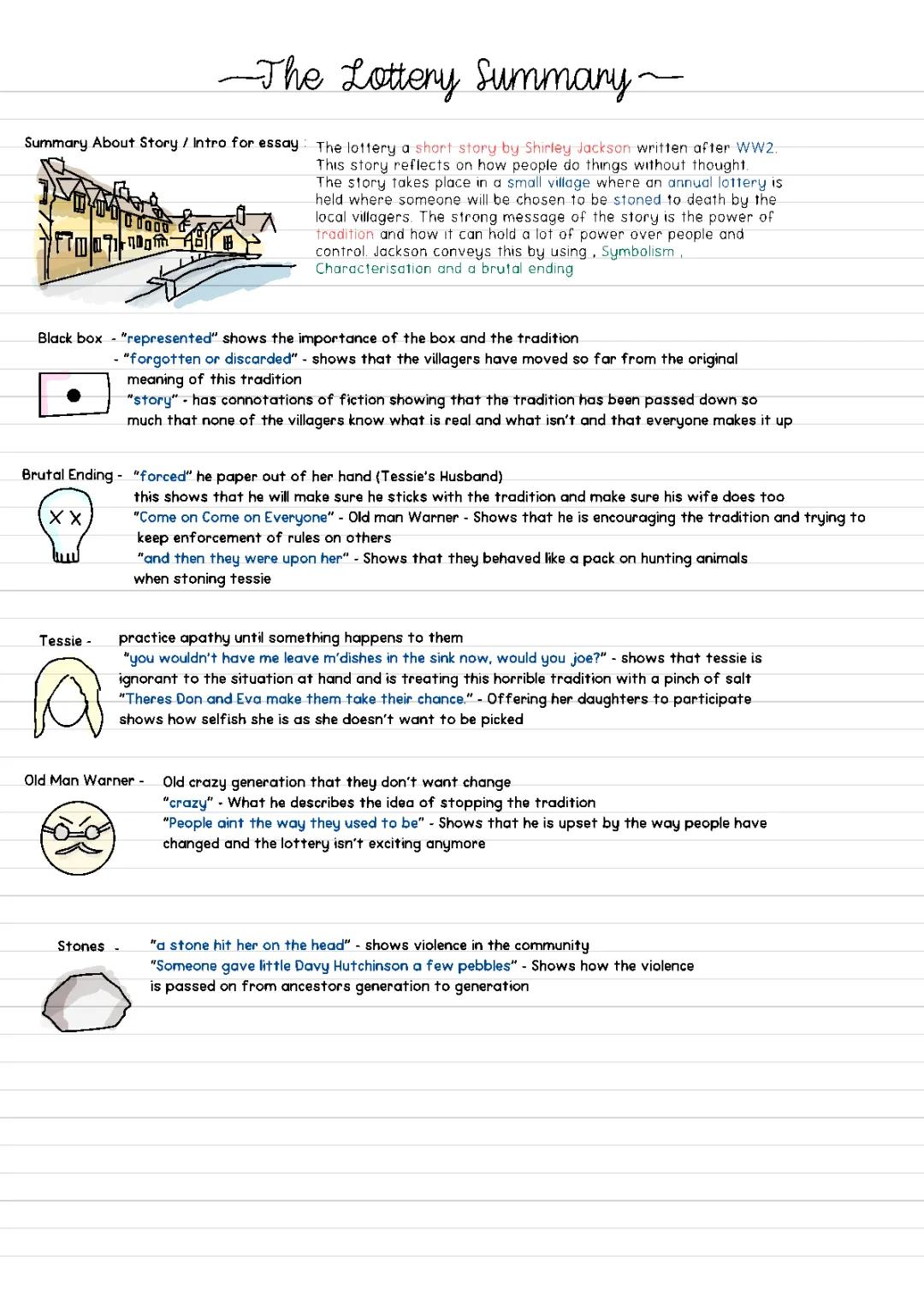 The Lottery By Shirley Jackson - Summary Sheet