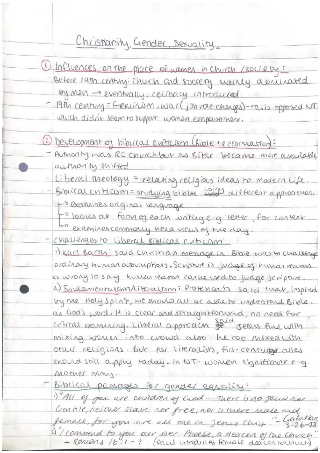AQA RS - CHRISTIANITY GENDER AND SEXUALITY