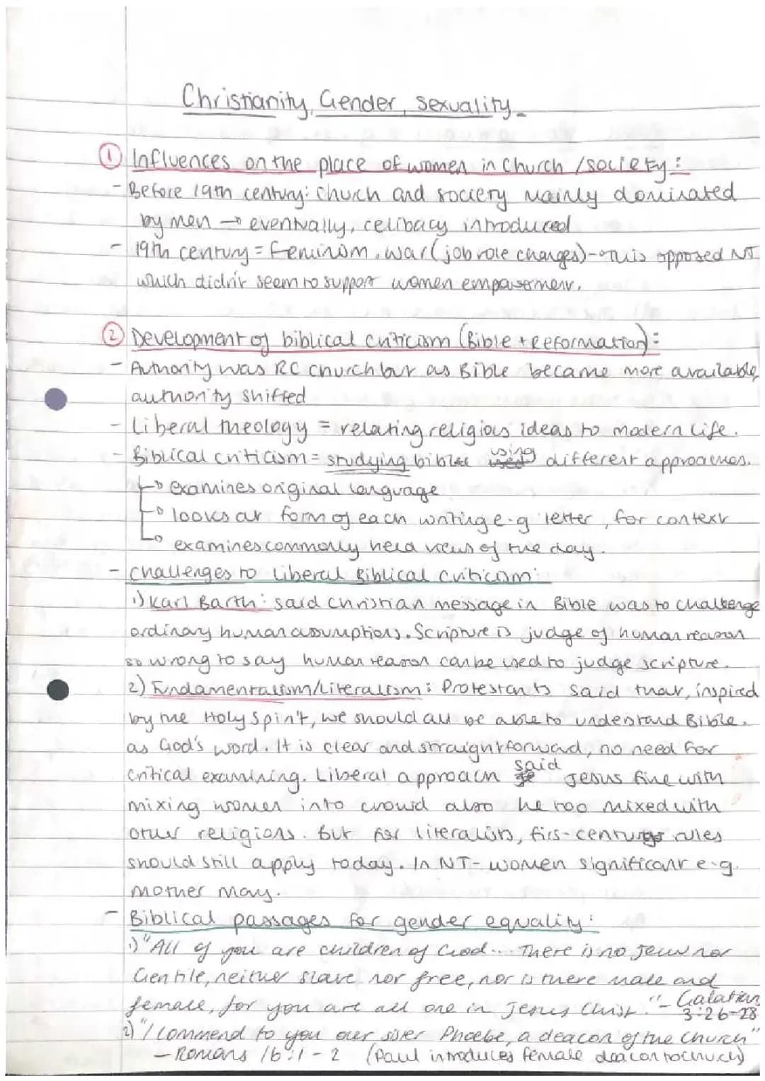 AQA RS - CHRISTIANITY GENDER AND SEXUALITY