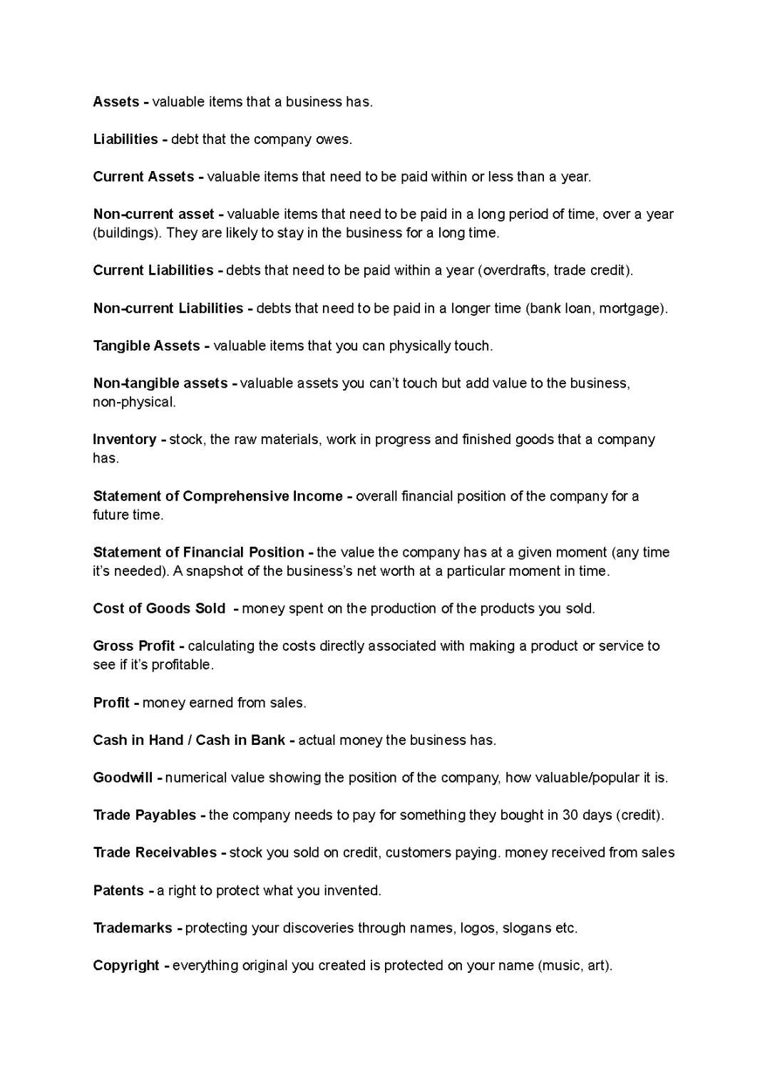 business studies key terms 