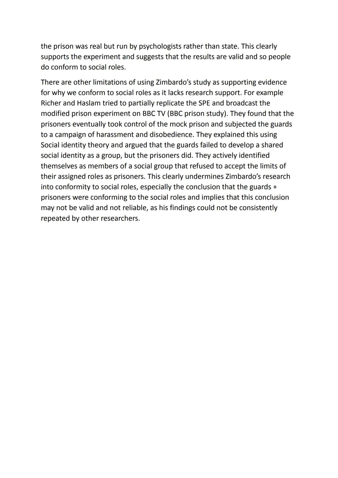 Essay 3: Describe and evaluate research into conformity to social roles (Only
Zimbardo's study)

Social roles are the parts that people play