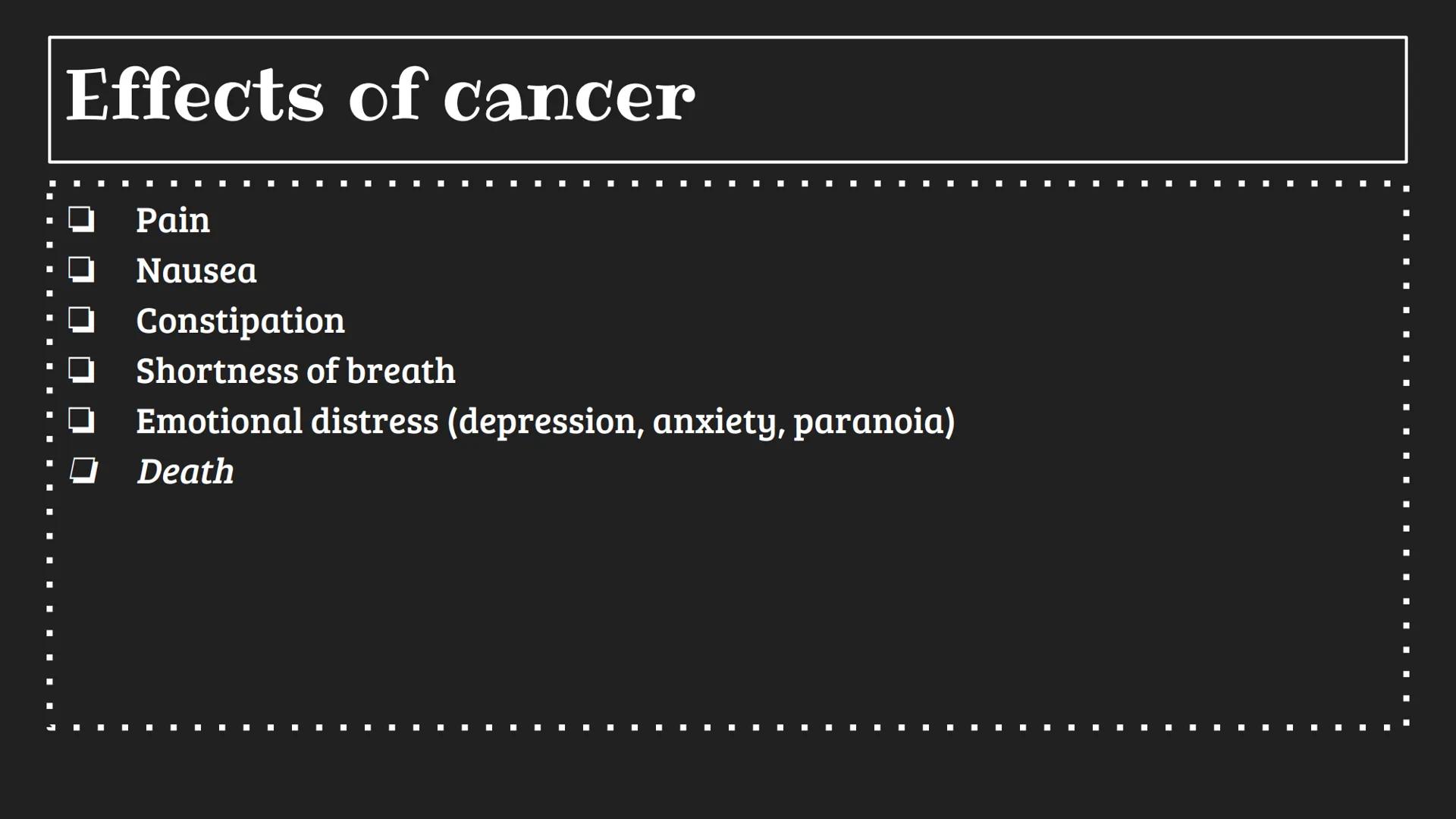 Cancer Cancer

• What is cancer? Cancer is a disease where cells abnormally grow; They can
• spread to other parts of the body. It is a non-