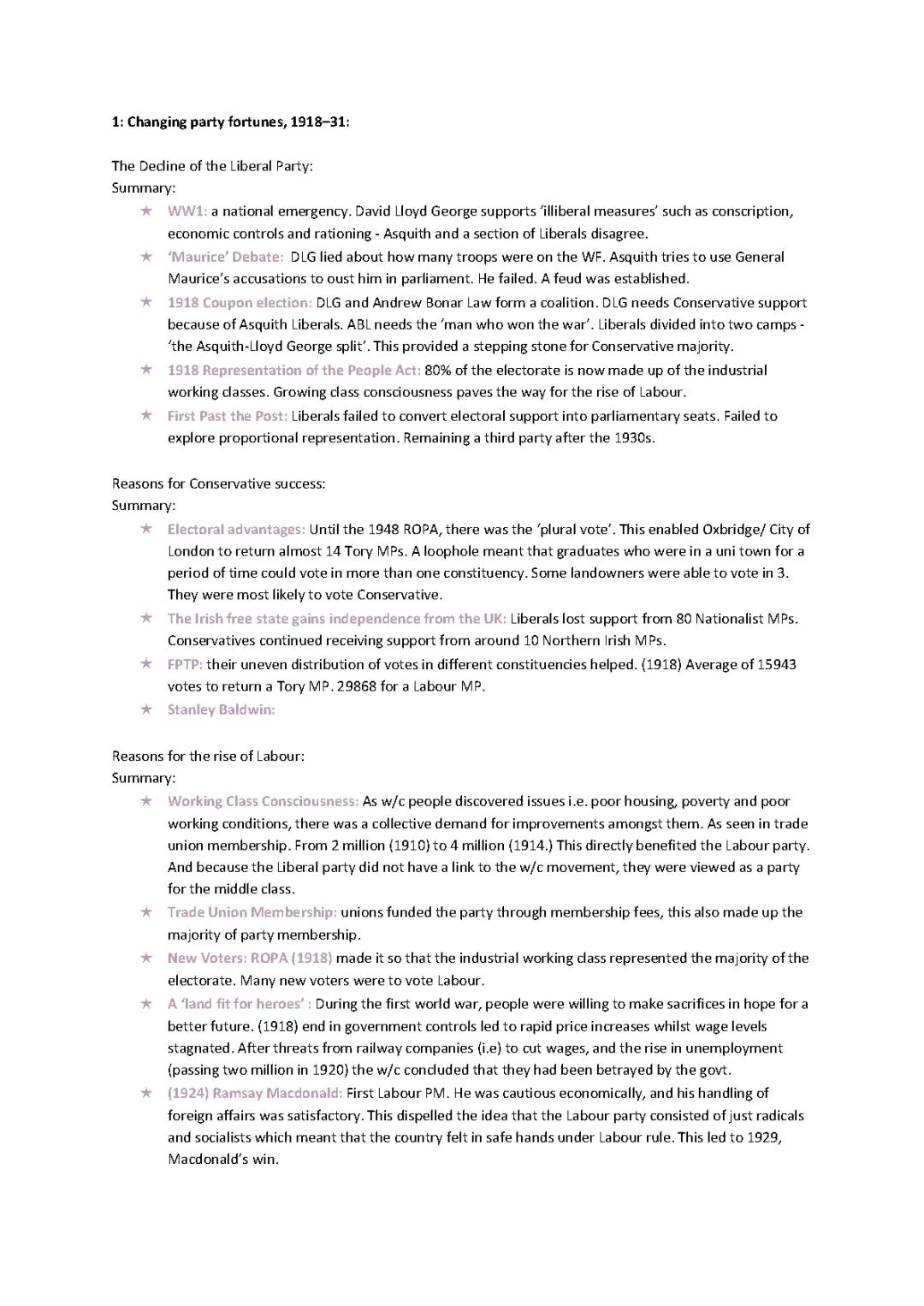 Changing Political Landscape Britain 1918-79 Notes, Quizlet, PDF & Free Info for Kids