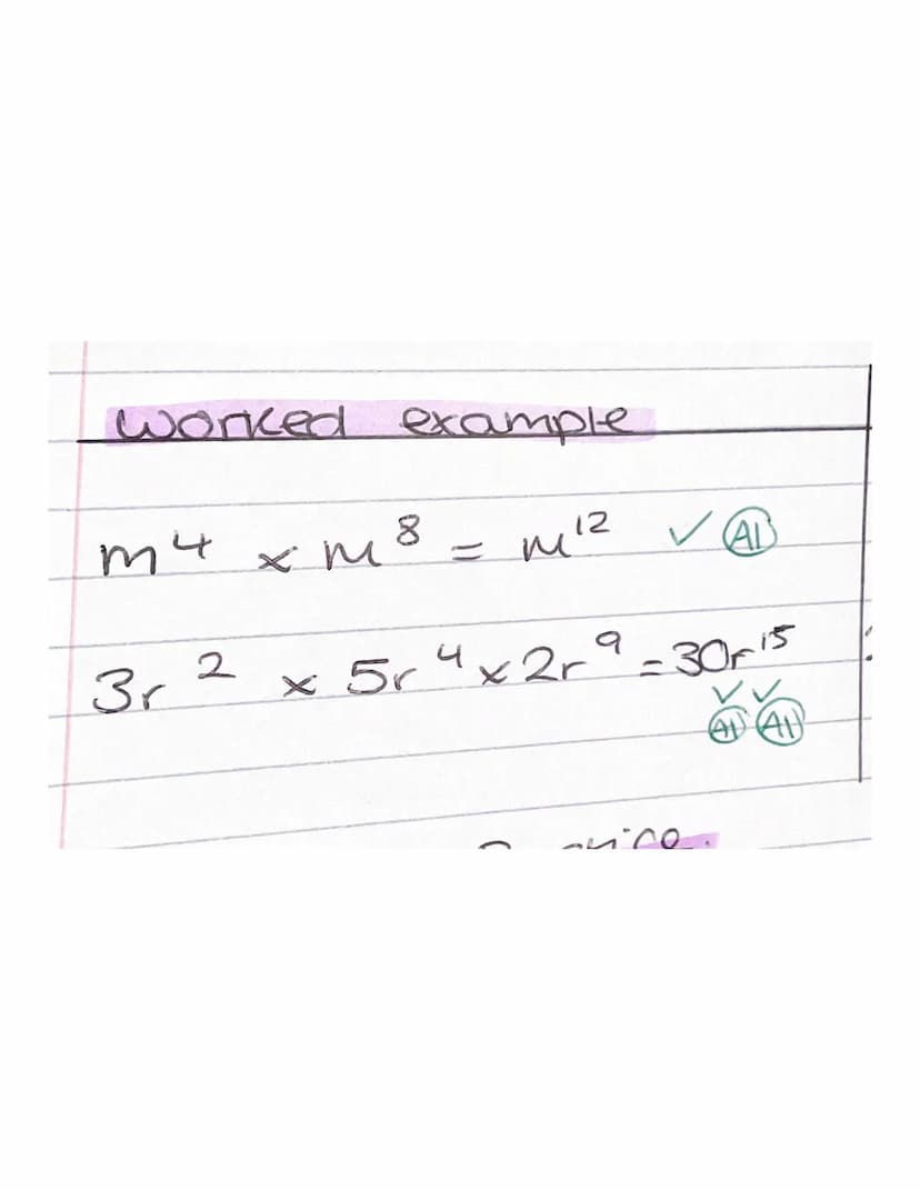 VIR
ya
spås
(₁) b
ху
b
=
=
y
y
Index Laws
a+b
a-b
(add powers)
(subtract powers)
=
= yaxb (multiply powers) worked example
m 4 x m
2
3r³
8
=
