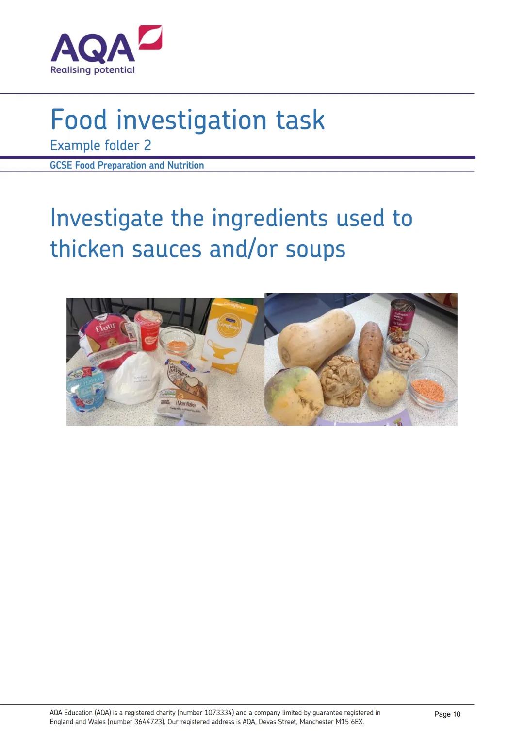 AQA
Realising potential
GCSE
FOOD
PREPARATION
AND
NUTRITION
(8585)
Food investigation tasks and commentaries
Four examples of students' work