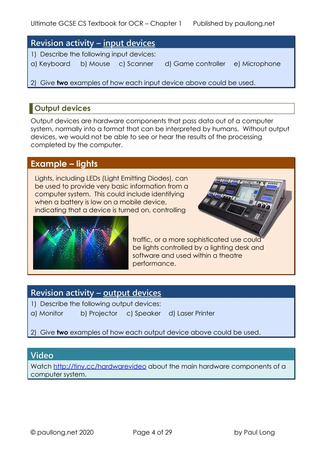 --- OCR Start ---
Ultimate GCSE CS Textbook for OCR - Chapter 1 Published by paullong.net
1 - Computer Hardware
Contents
Contents.
1
Hardwar