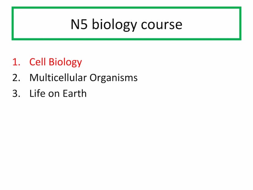 N5 Unit 1 KA4
Proteins and Enzymes N5 biology course
1. Cell Biology
2. Multicellular Organisms
3. Life on Earth Unit 1 Cell Biology
1. Cell