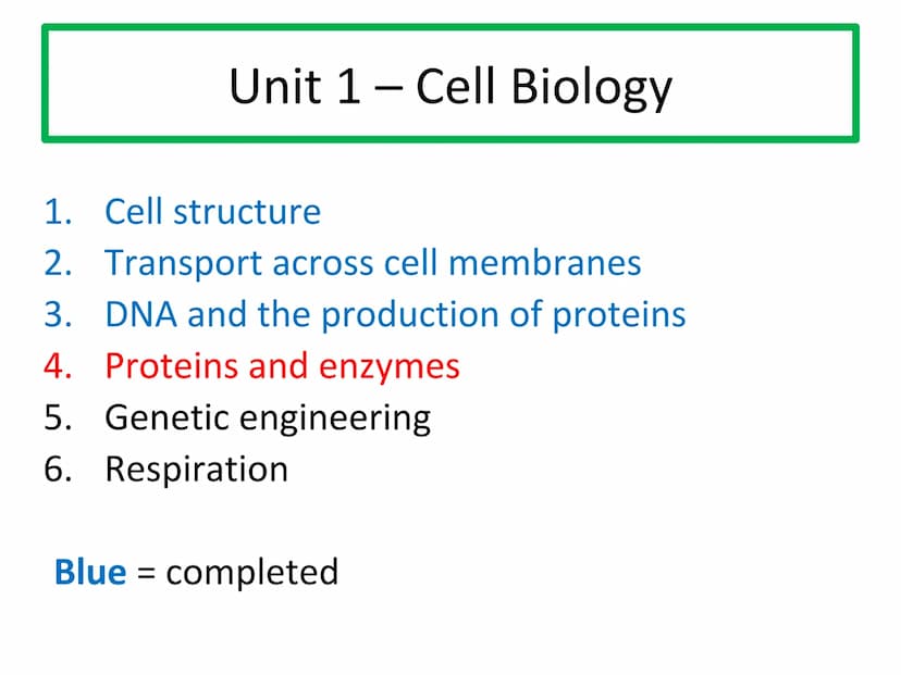 N5 Unit 1 KA4
Proteins and Enzymes N5 biology course
1. Cell Biology
2. Multicellular Organisms
3. Life on Earth Unit 1 Cell Biology
1. Cell