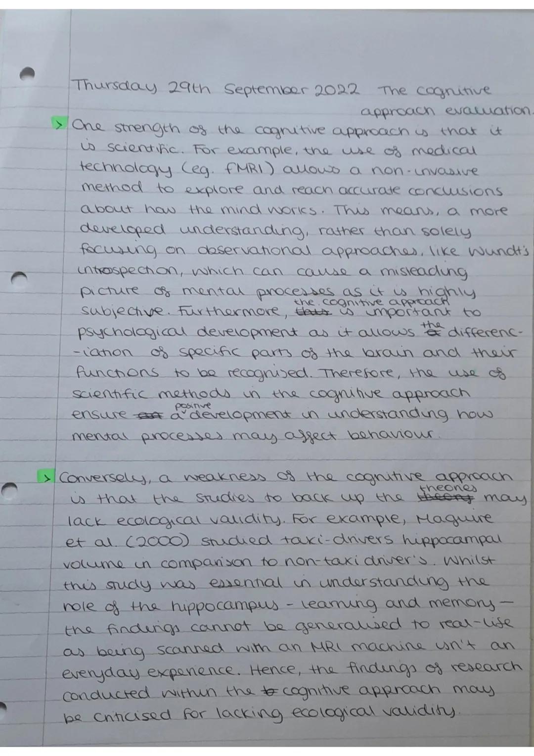 Sunday 25th September 2002 The cognitive approach

> Introduction:
↳ the cognitive approach is in direct contrast to the
behaviourist approa