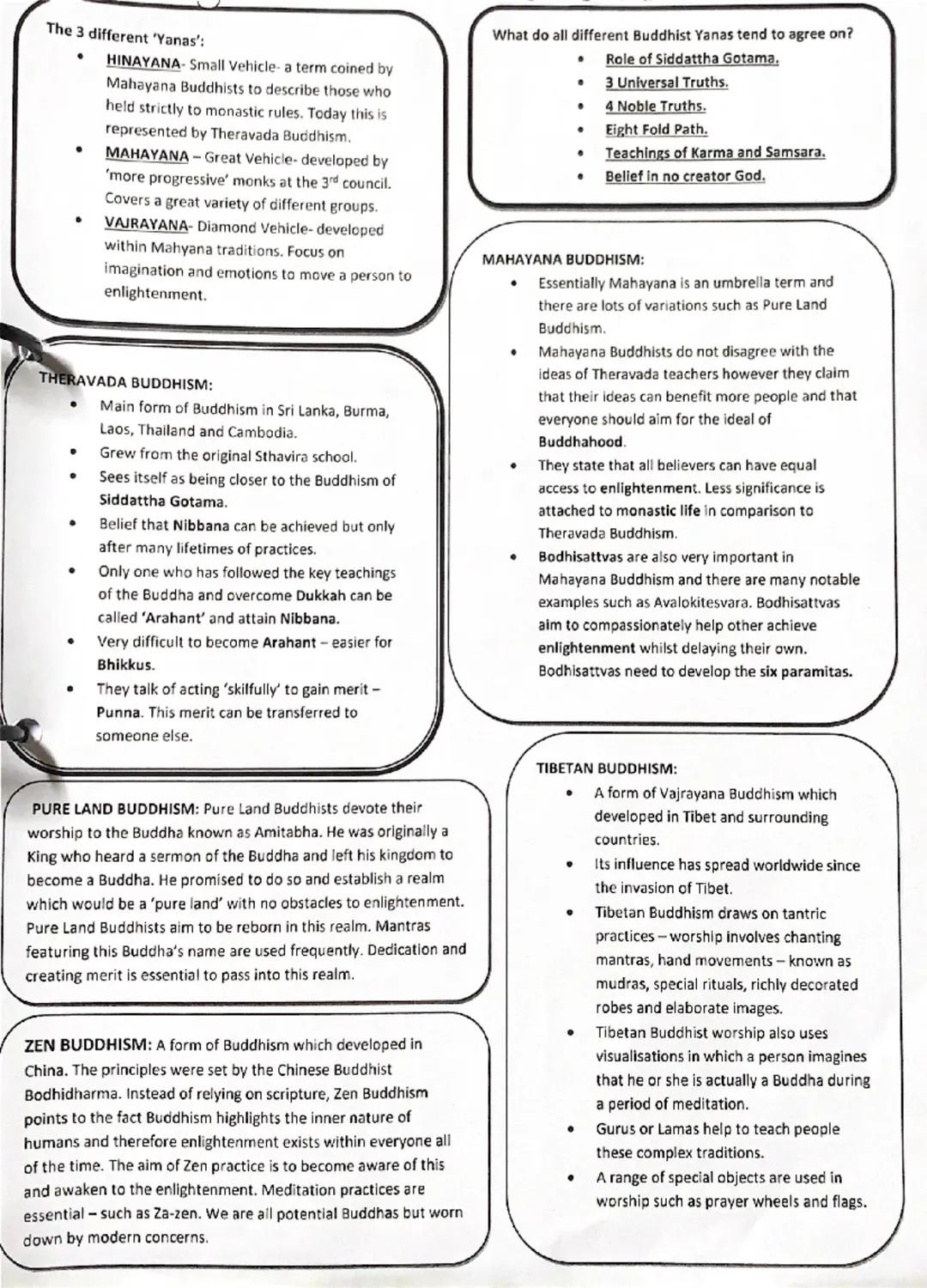 The 3 different 'Yanas':
•
•
HINAYANA-Small Vehicle- a term coined by
Mahayana Buddhists to describe those who
held strictly to monastic rul