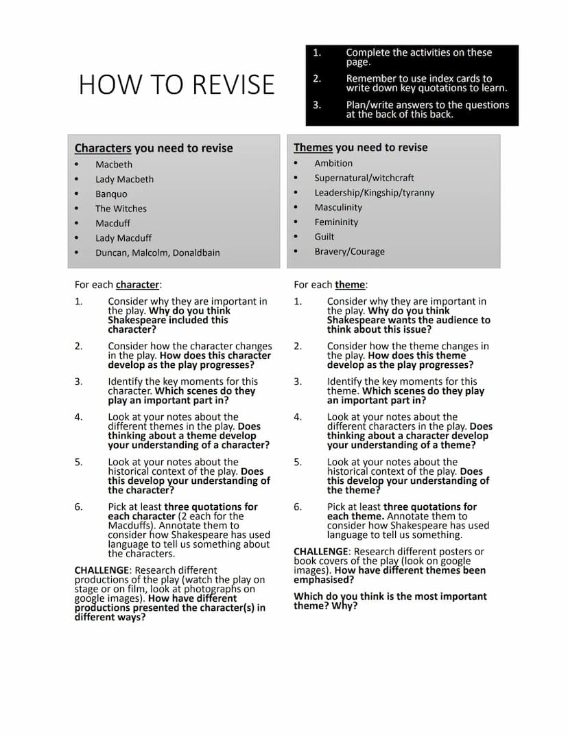 GCSE English Literature
Paper 1: Macbeth
Contents
How to revise
The exam question
Mark scheme
How to answer the question
Example answers
● S