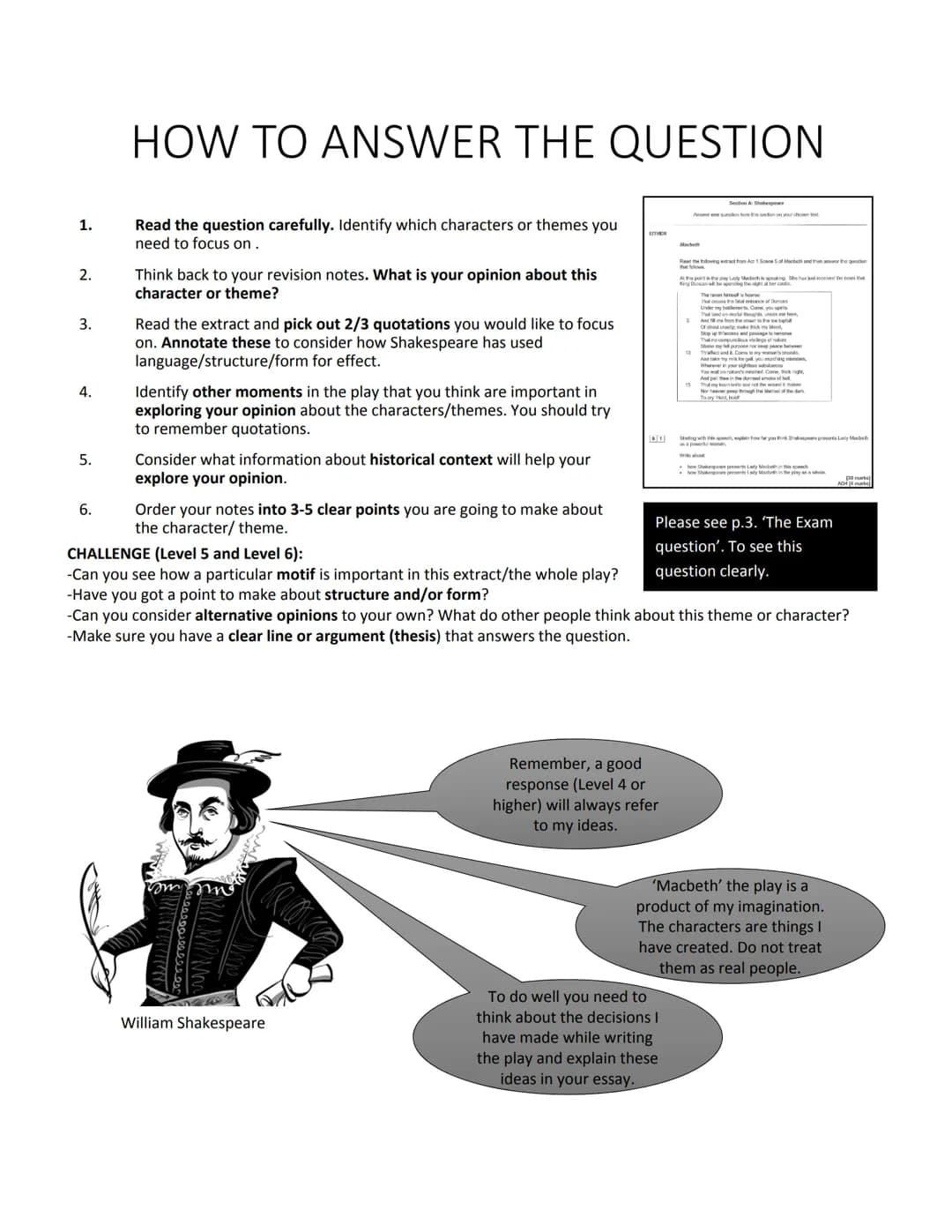 GCSE English Literature
Paper 1: Macbeth
Contents
How to revise
The exam question
Mark scheme
How to answer the question
Example answers
● S