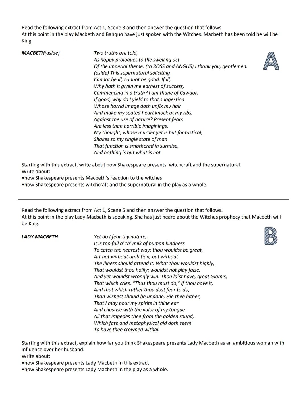 GCSE English Literature
Paper 1: Macbeth
Contents
How to revise
The exam question
Mark scheme
How to answer the question
Example answers
● S
