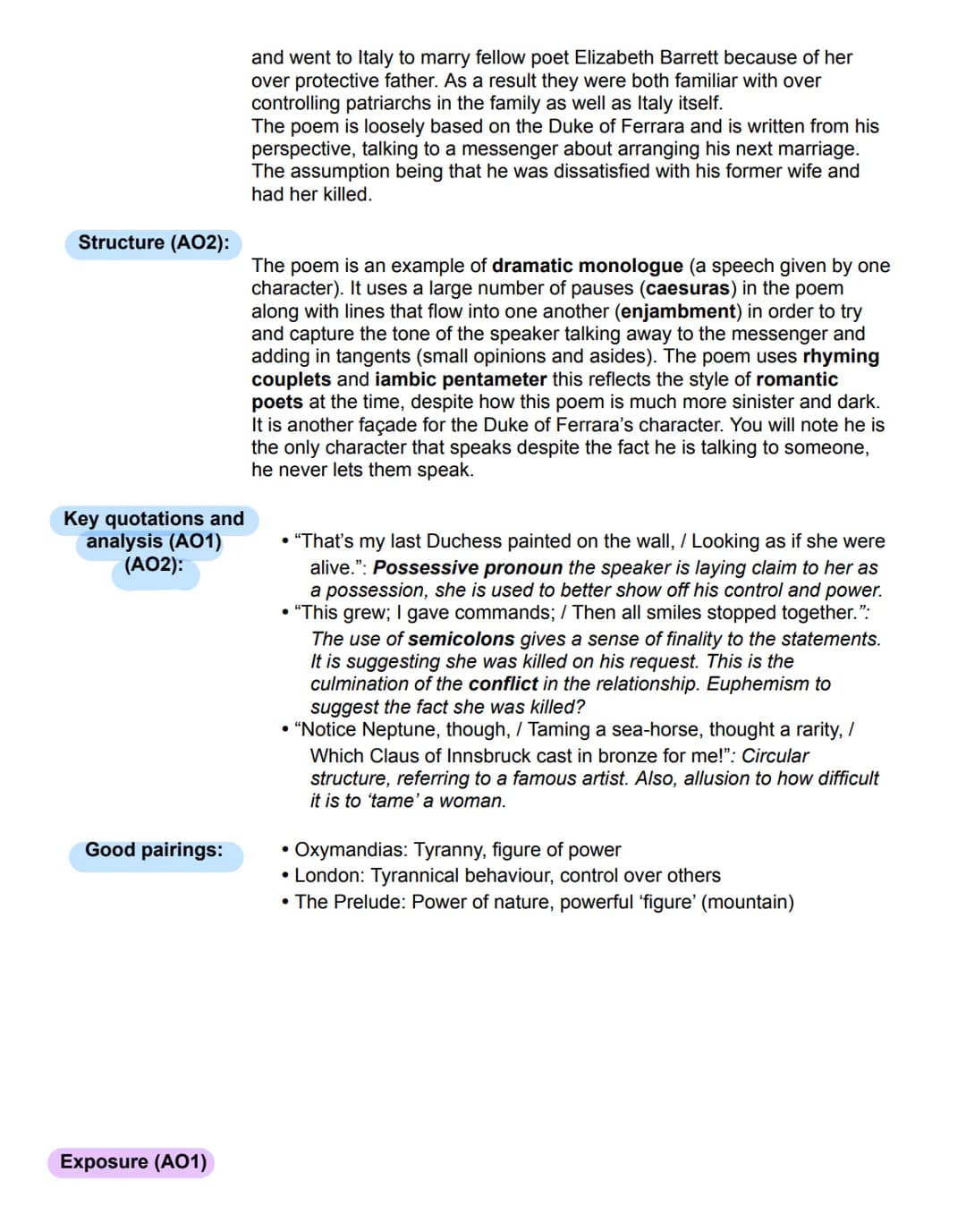 
<h2 id="assessmentobjectives">Assessment Objectives</h2>
<p>AO1: Read, understand and respond to texts. Students should be able to:</p>
<ul