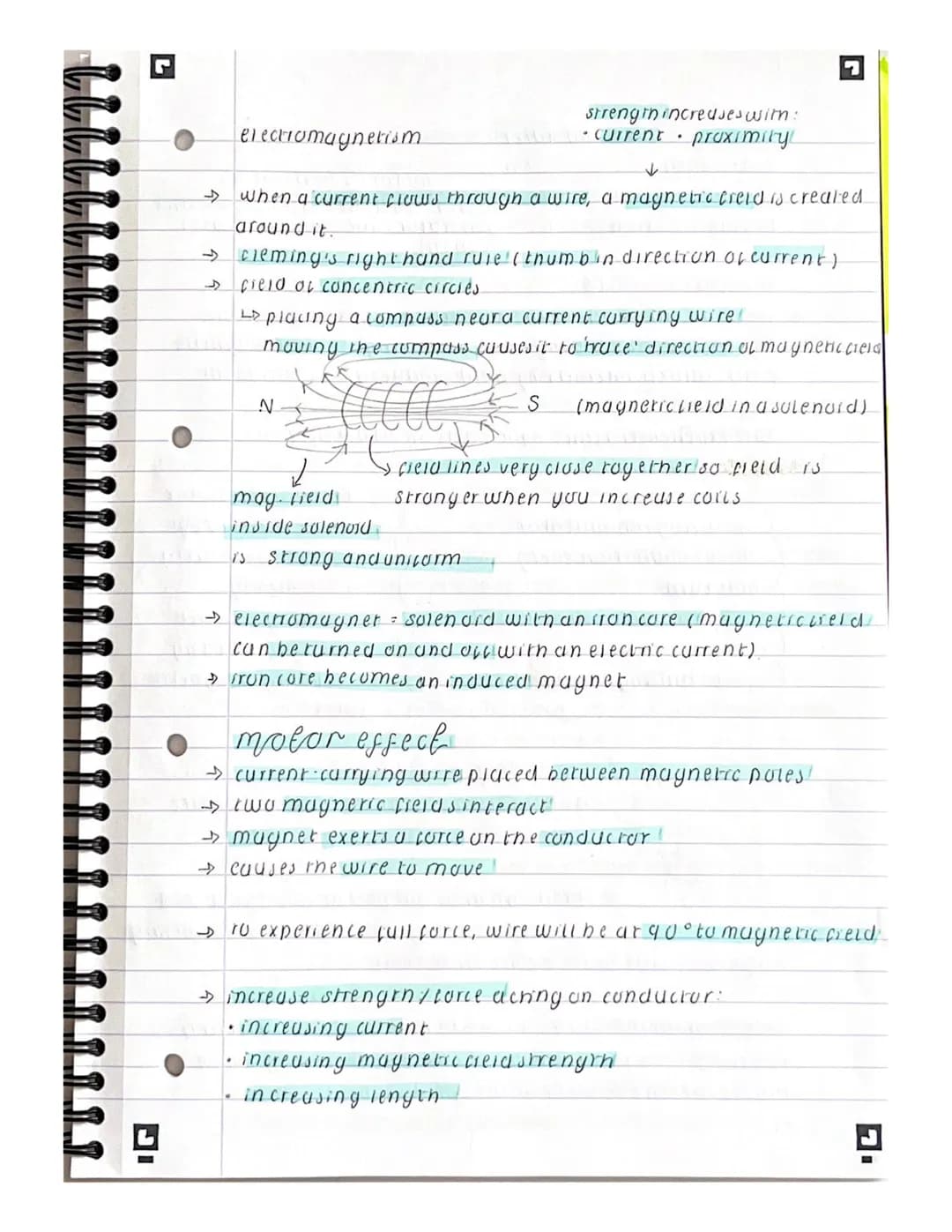 IG
electromagnetism
> when a current flows through a wire, a magnetro creid is created
around it.
→ Fleming's right hand rule (thumbin direc