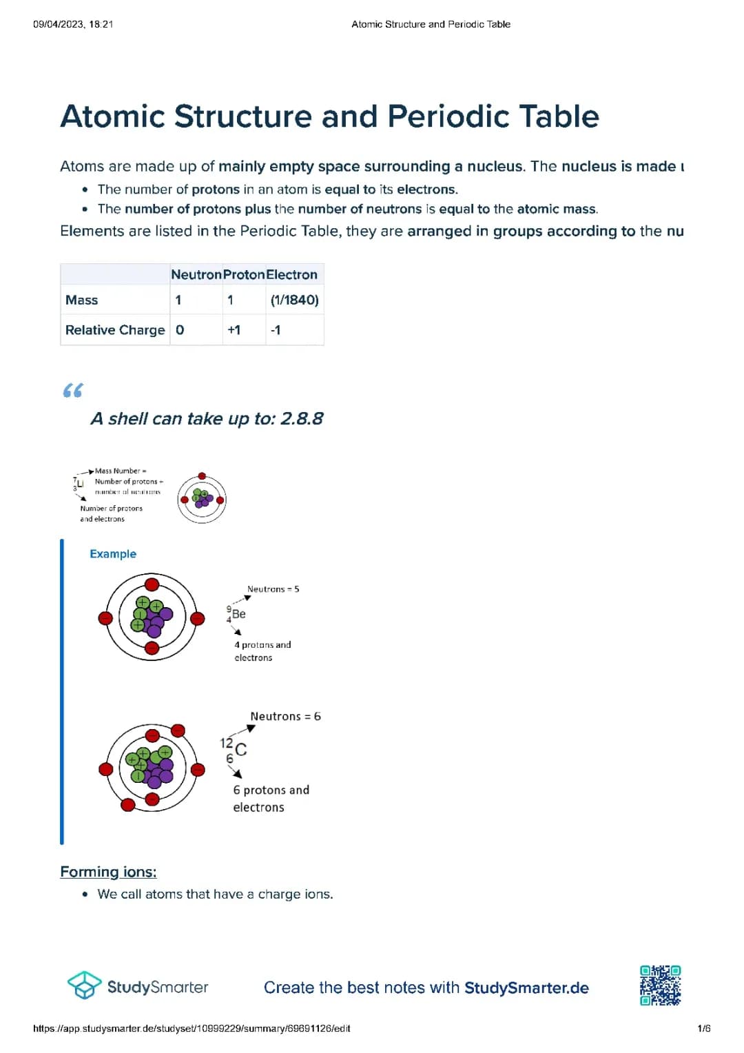 Awesome Study Notes on Atoms and The Periodic Table!
