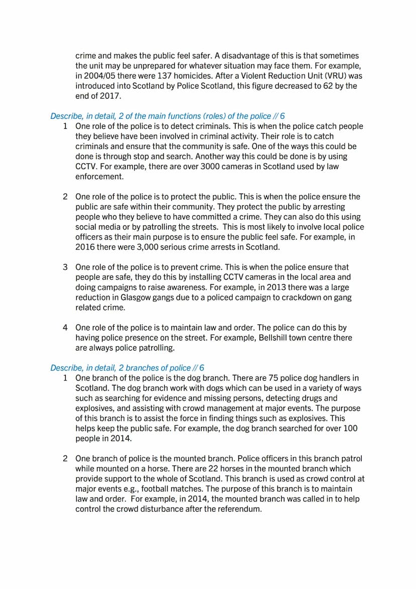 Crime and Law 'PEE' questions
Describe, in detail, 3 different types of crime//8
1 One type of crime is crimes and violence. These are crime
