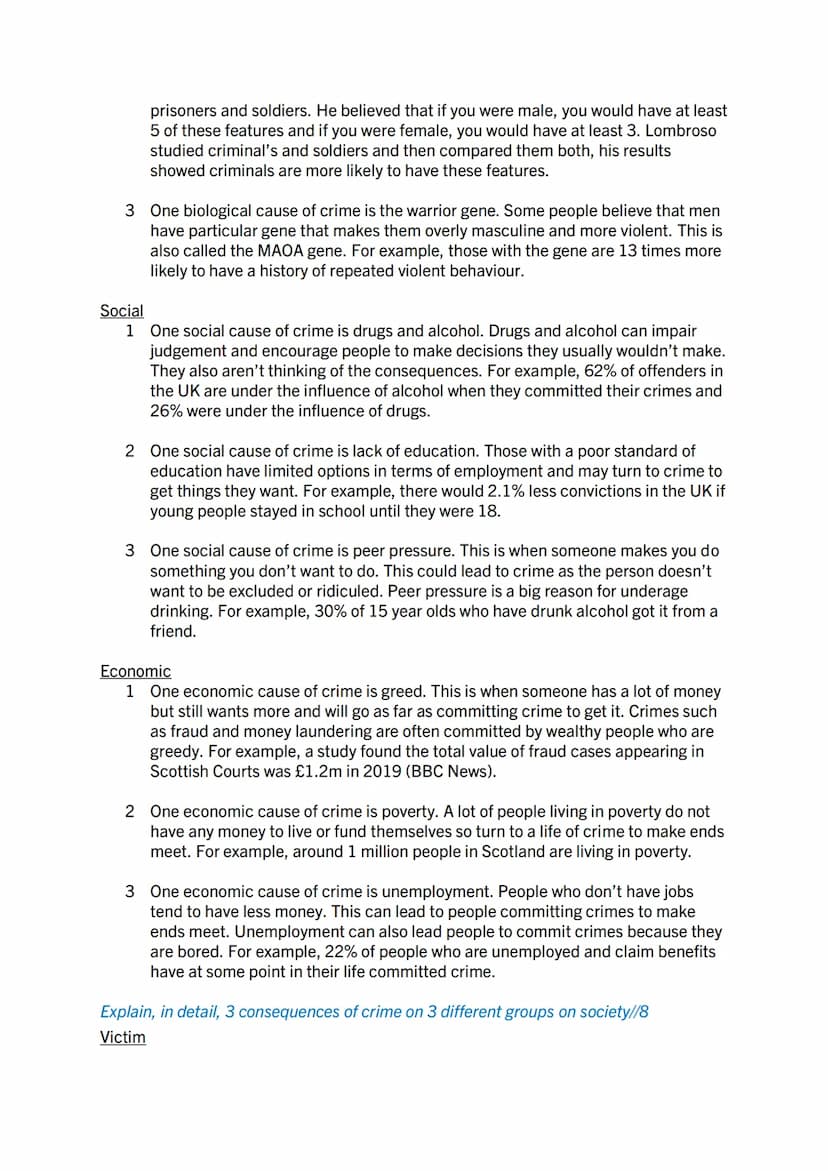 Crime and Law 'PEE' questions
Describe, in detail, 3 different types of crime//8
1 One type of crime is crimes and violence. These are crime