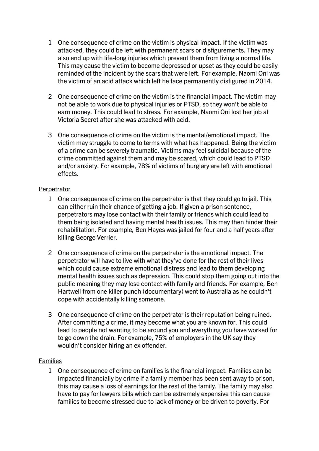 Crime and Law 'PEE' questions
Describe, in detail, 3 different types of crime//8
1 One type of crime is crimes and violence. These are crime