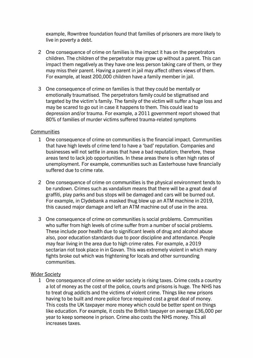 Crime and Law 'PEE' questions
Describe, in detail, 3 different types of crime//8
1 One type of crime is crimes and violence. These are crime
