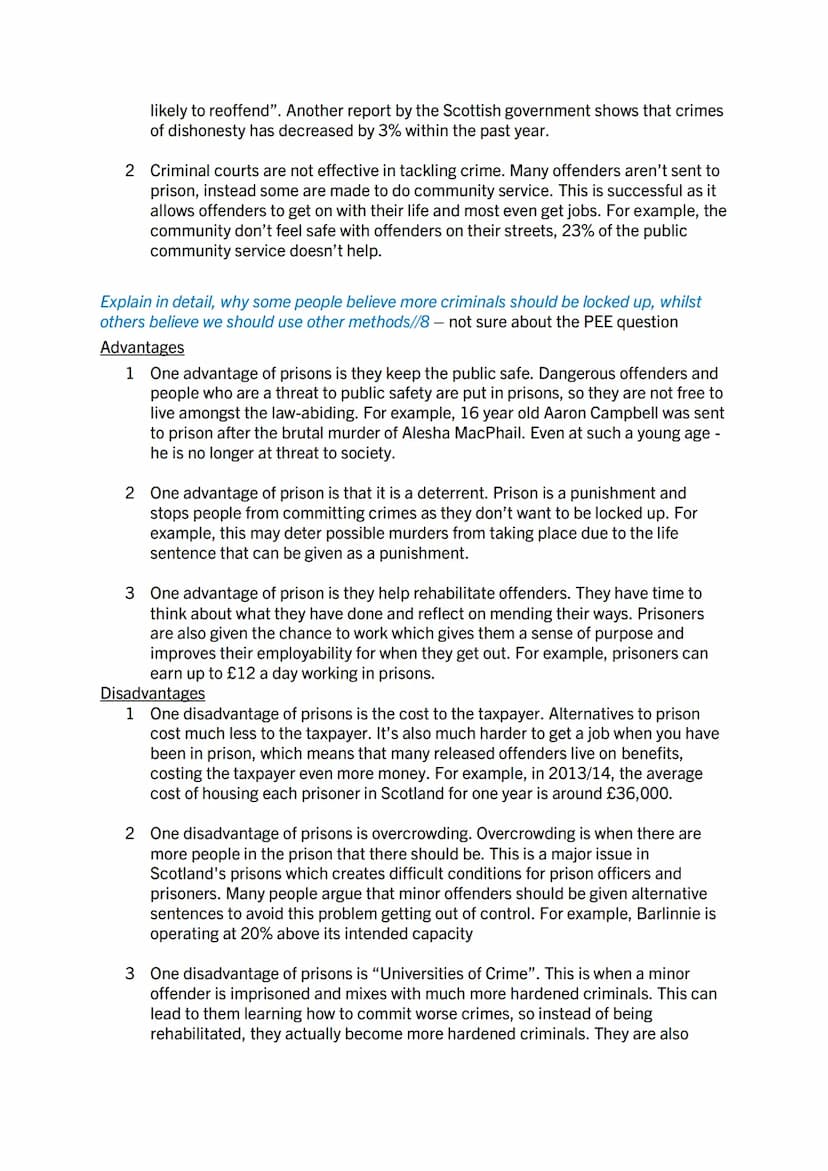 Crime and Law 'PEE' questions
Describe, in detail, 3 different types of crime//8
1 One type of crime is crimes and violence. These are crime